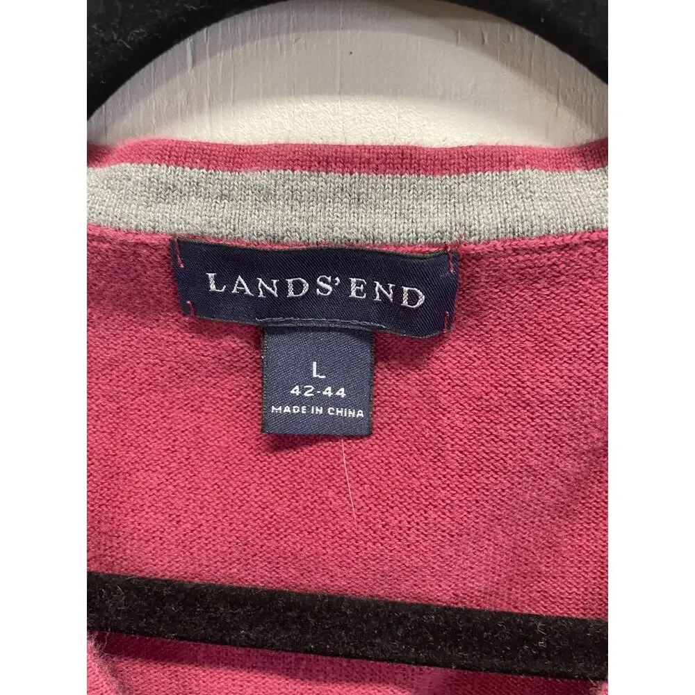 Land's End Men's V-Neck Knit Sweater Vest Ribbed Hem and Armholes Size Large